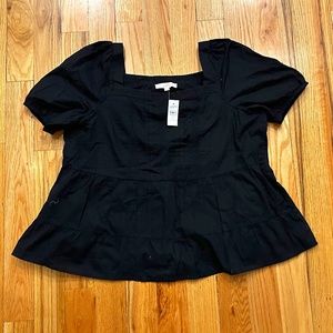 NWOT NEW LOFT Women's BLACK square neck Puff Sleeve Blouse Top size XXL